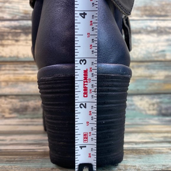 Fly London Yoxi Womens Ankle Bootie Size 8.5-9 Blue Leather Wedge Heel Zip Up - Picture 10 of 12